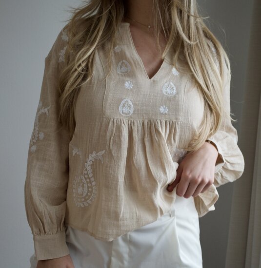 Beige linen blouse