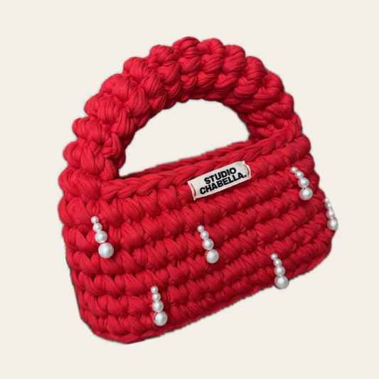 Cherry pearl loop hand bag